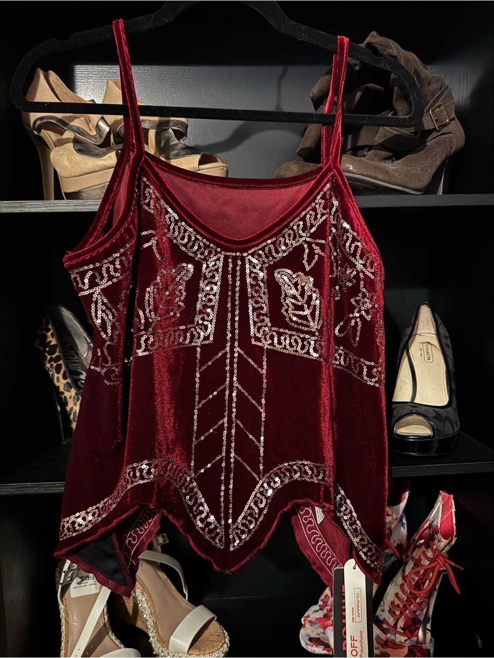 ROMWE Burgundy Velvet Sequin Camisole Top